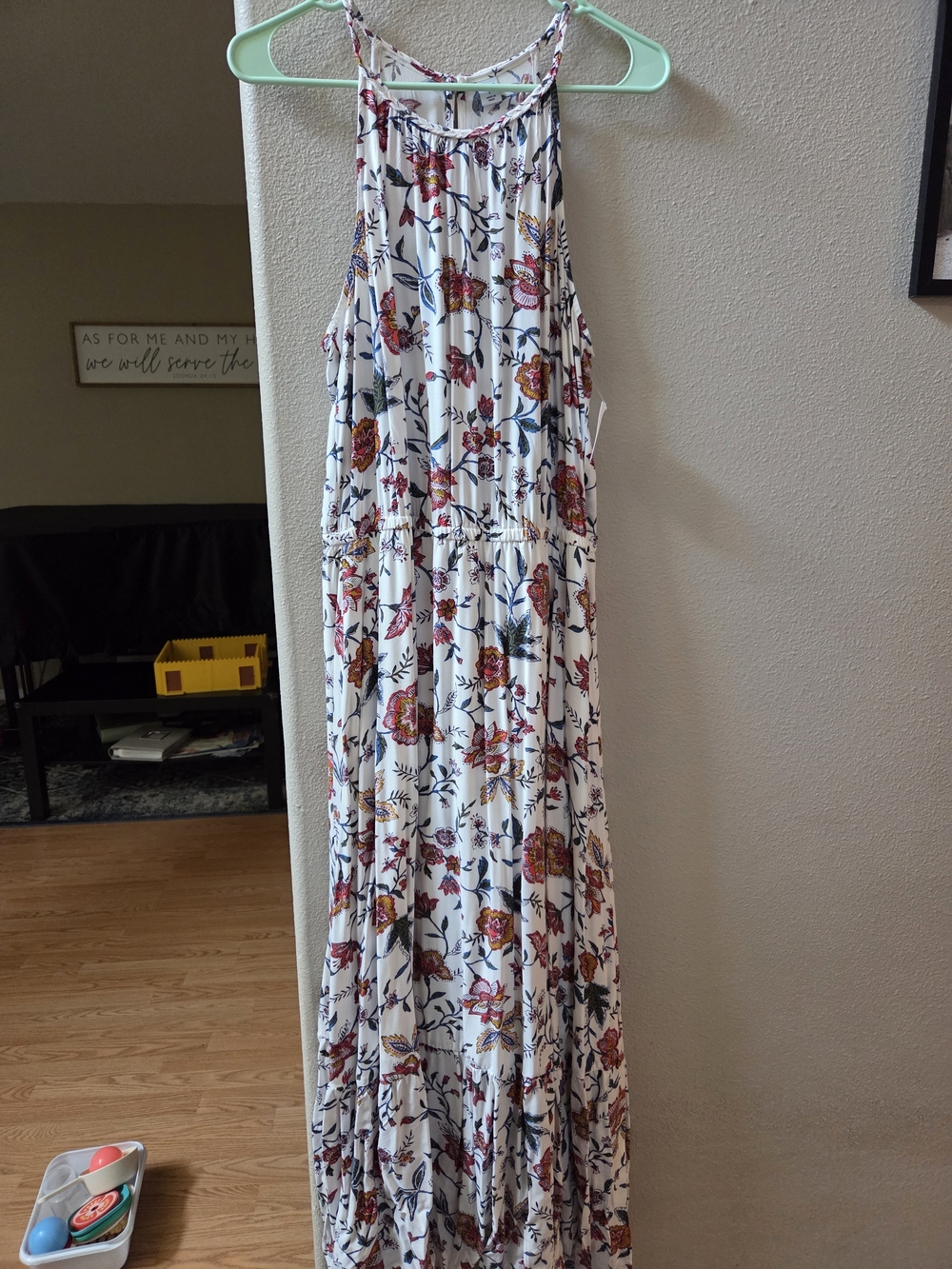 Old Navy White Floral Halter Maxi Dress with Pink and Yellow Flowers
